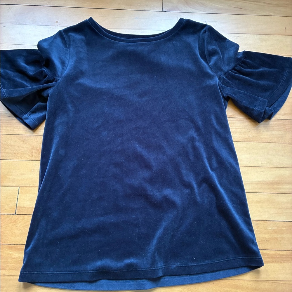 LOFT Midnight Blue Short Sleeve Velvet Top